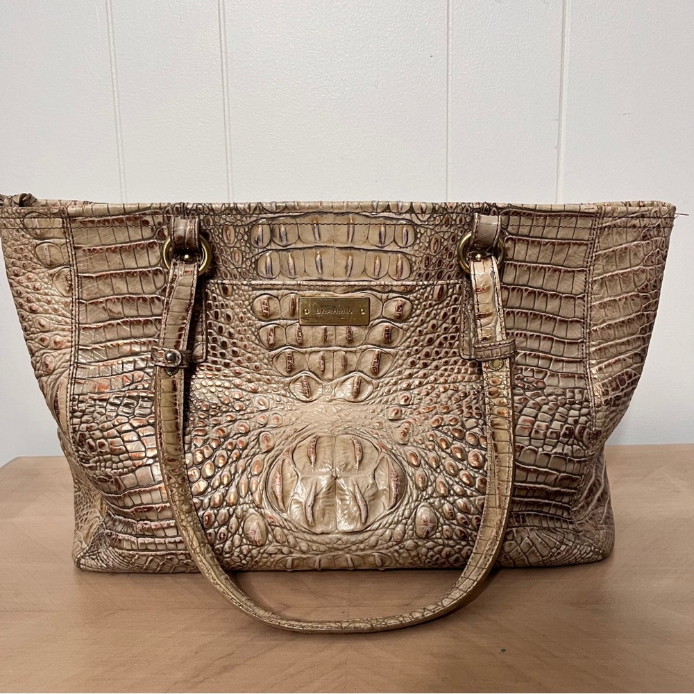 Brahmin Tan Croc-Embossed Tote